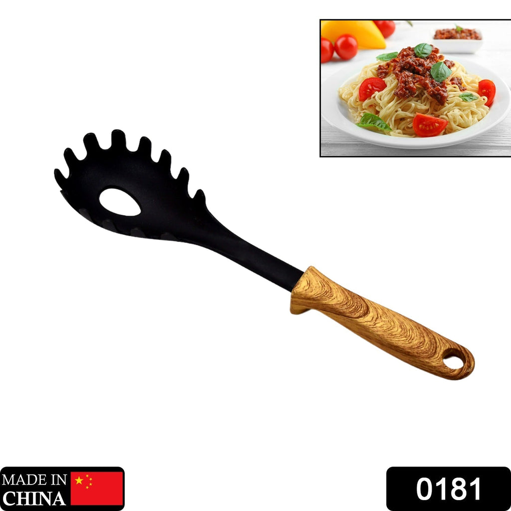 0181 HEAT-RESISTANT PASTA SERVER WITH WOODEN HANDLE | SPAGHETTI SERVER DeoDap