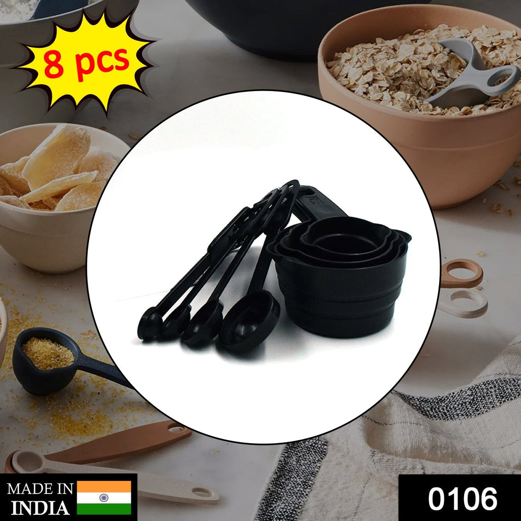 106 Plastic Measuring Cups and Spoons (8 Pcs, Black) dhanpe-shop