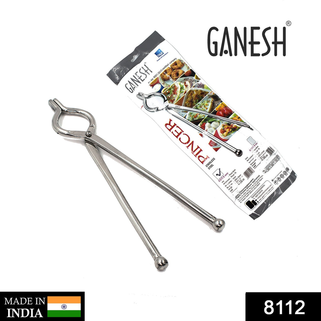 8112 Ganesh Premium Quality Unbreakable Stainless Steel Goti Sandsi/Sansi/Pakkad/Pincer/Chimta/Tongs/Utensil Holder Smart Kitchen Tool - 8mm DeoDap