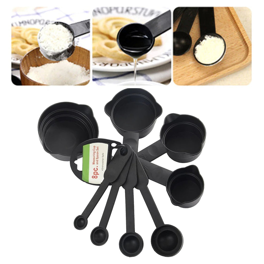 106 Plastic Measuring Cups and Spoons (8 Pcs, Black) dhanpe-shop