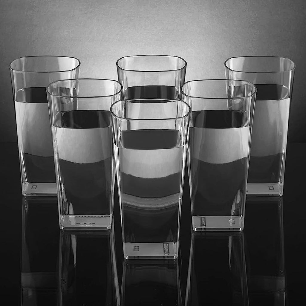 4973 Unbreakable Stylish Transparent Square Design Water/Juice/Beer/Wine Tumbler Plastic Glass Set ( 300 ML, Pack of 6) DeoDap