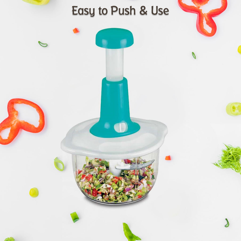 2464 Hand Press Fruits and Vegetable 2 in 1 Push Chopper for Kitchen, 3 Sharp Stainless Steel Blades (1600Ml) DeoDap