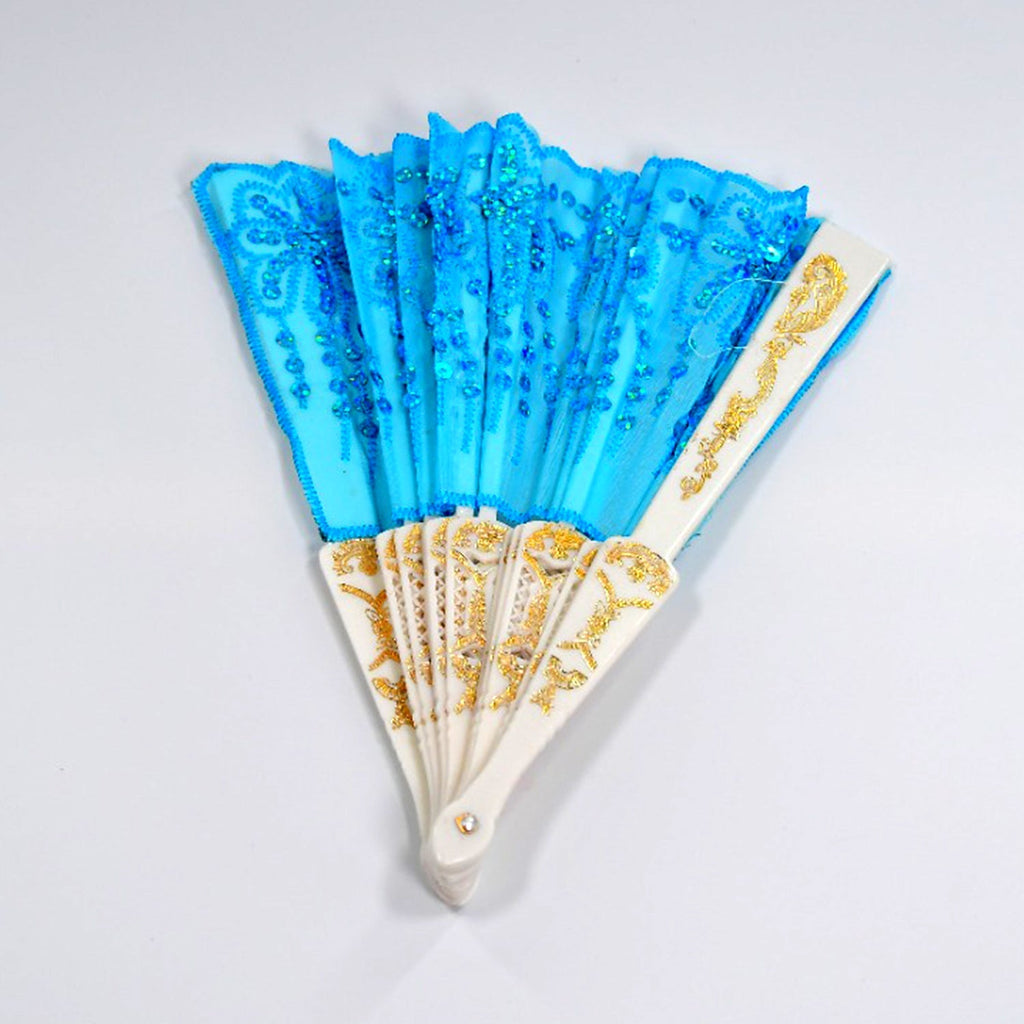 4930 Hand Folding Fan, Chinese Vintage Style Handheld Fan with Fabric Sleeve DeoDap