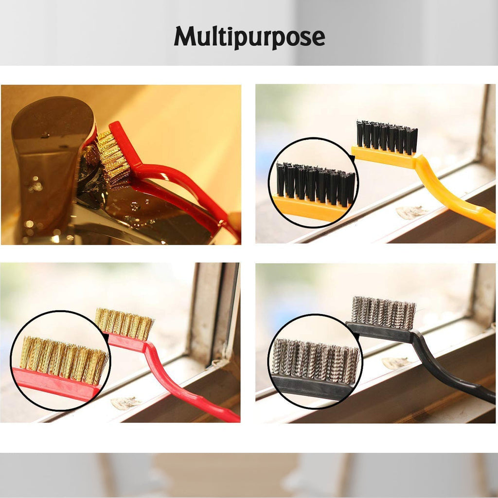 2166 3pc  Mini Wire Brush Set Brass Nylon Stainless Steel Bristles Household Cleaning Brush for Gas Stove, Smoke Machine Tool Burner Tiles Tap Rust Removal Welding Slag Dirt & Paint Scrubbing. DeoDap