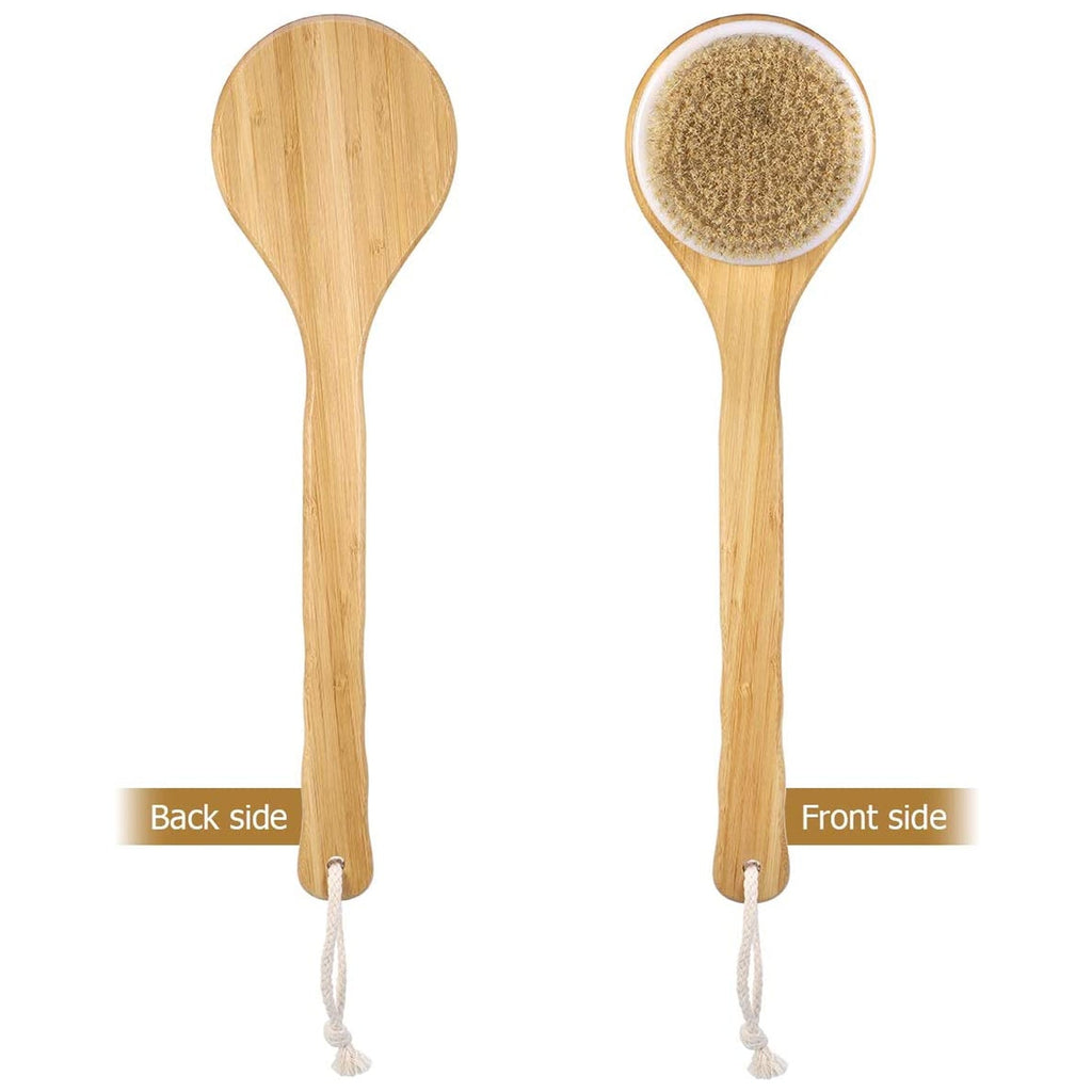 6700 Body Brush Dry Brushing Back Scrubber Shower Bath Brush Bamboo Long Handle Natural Bristles exfoliating Massage Improve Blood Circulation Cellulite DeoDap