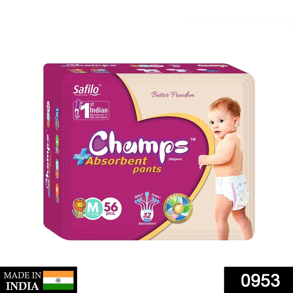 953 Premium Champs High Absorbent Pant Style Diaper Medium Size, 56 Pieces (953_Medium_56) Champs