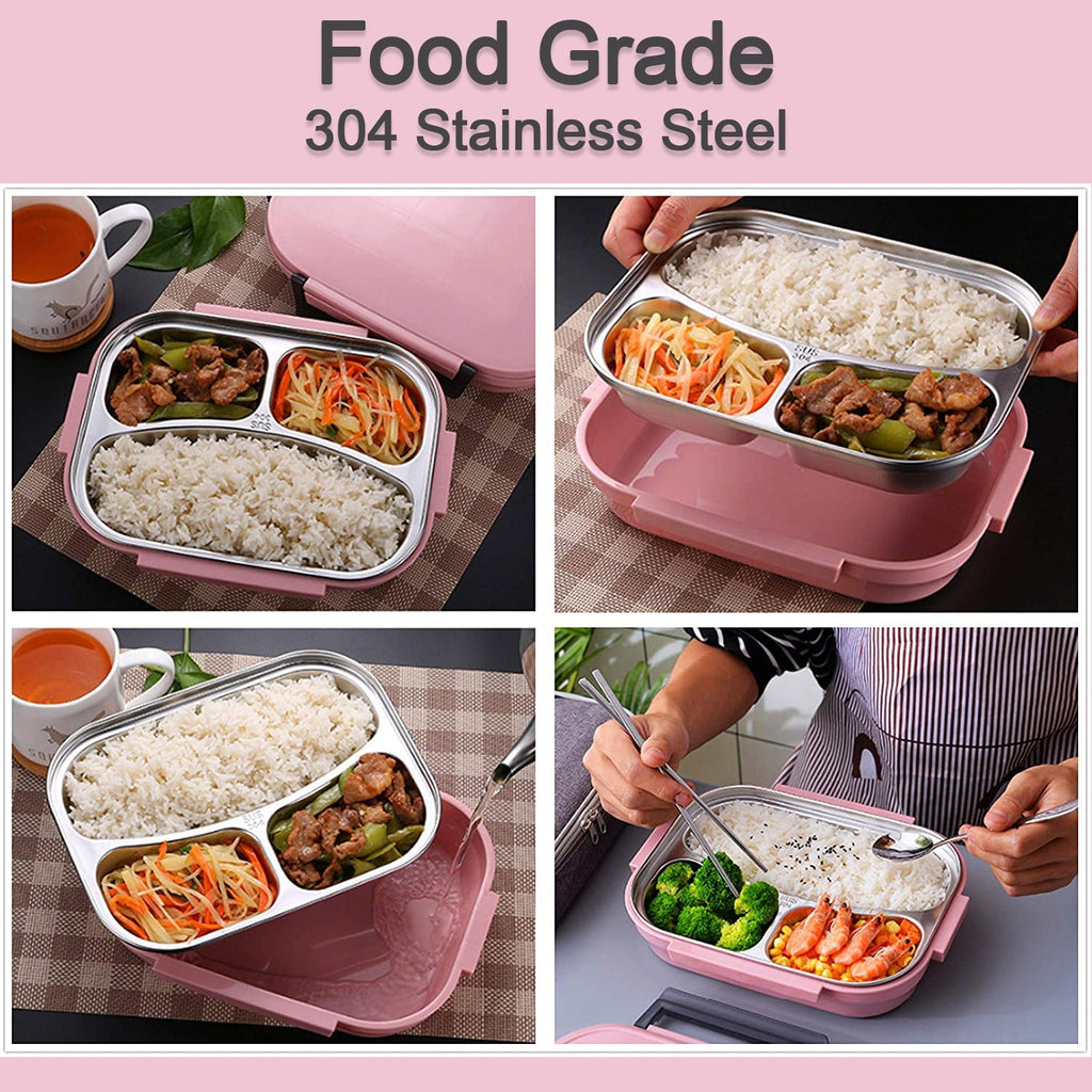 2975 Lunch Box for Kids and adults, Stainless Steel Lunch Box with 3 Compartments. DeoDap