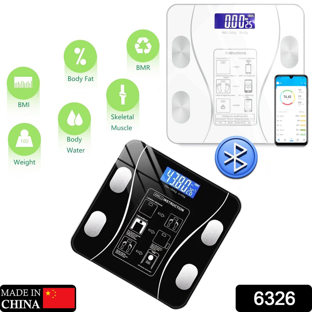 6326 Bluetooth Body Fat Scale Digital Smart Body Weight Scale iOS and Android App to Manage Body Weight, Body Fat, Water, Muscle Mass, BMI, BMR, Bone Mass and Visceral Fat with BMI Scale DeoDap