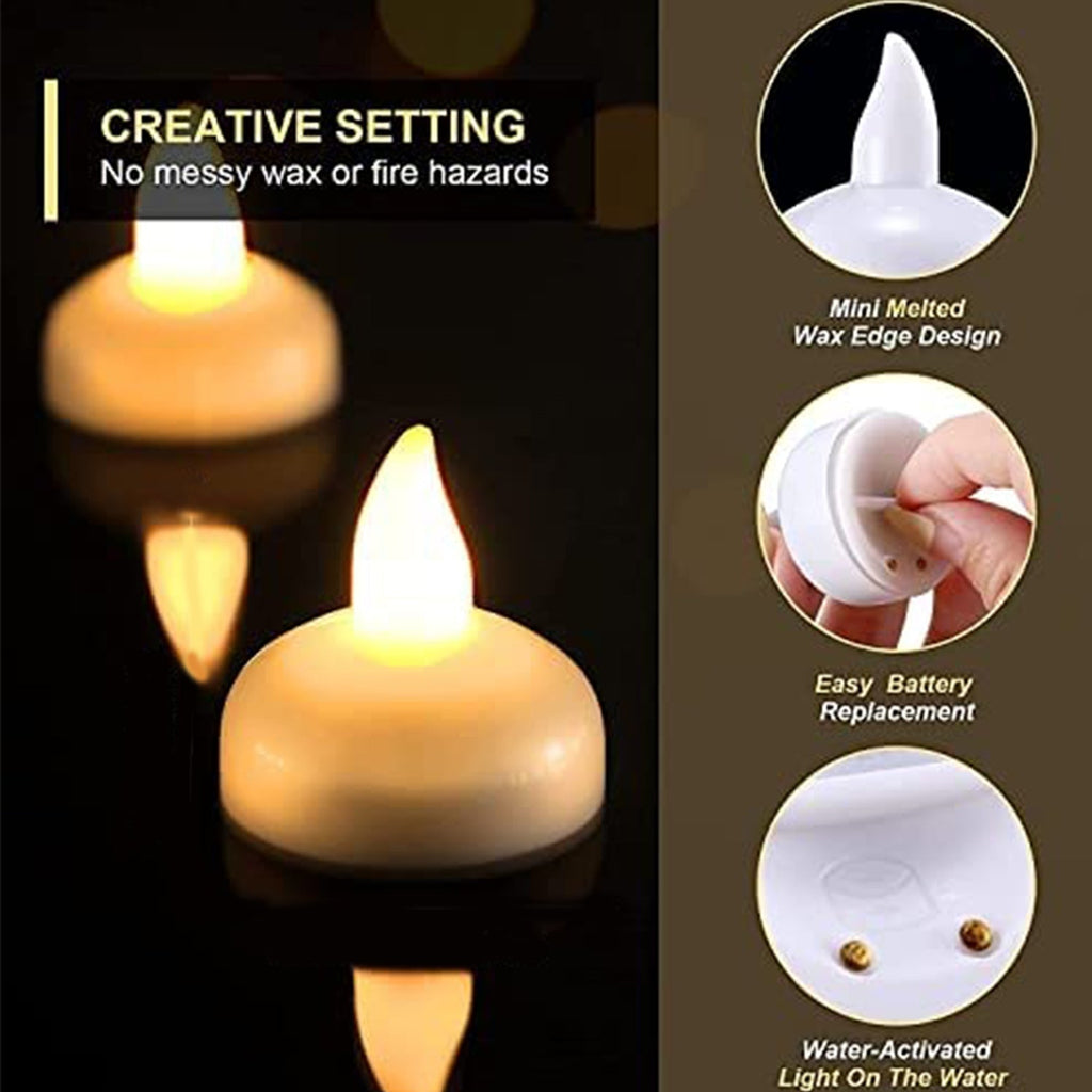 6439 Set of 12 Flameless Floating Candles Battery Operated Tea Lights Tealight Candle - Decorative, Wedding. DeoDap