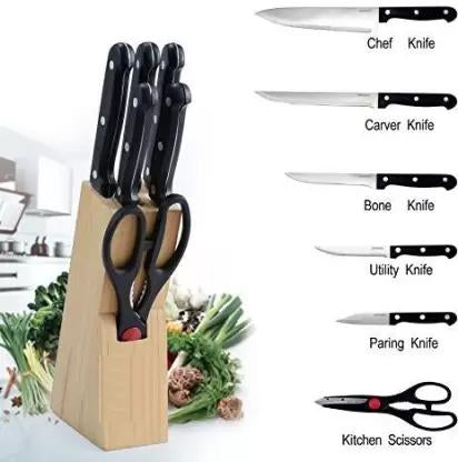 102 Kitchen Knife Set with Wooden Block and Scissors (5 pcs, Black) dhanpe-shop