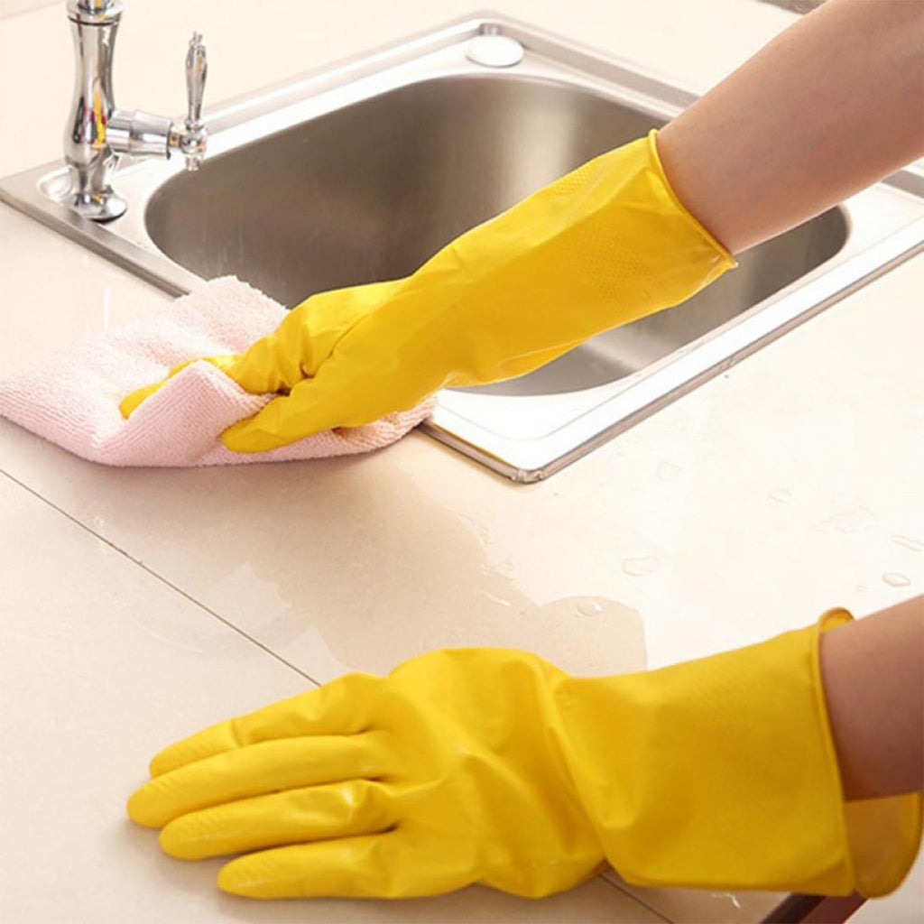 4853 Pair Of 2 Large Yellow Gloves For Types Of Purposes Like Washing Utensils, Gardening And Cleaning Toilet Etc. DeoDap