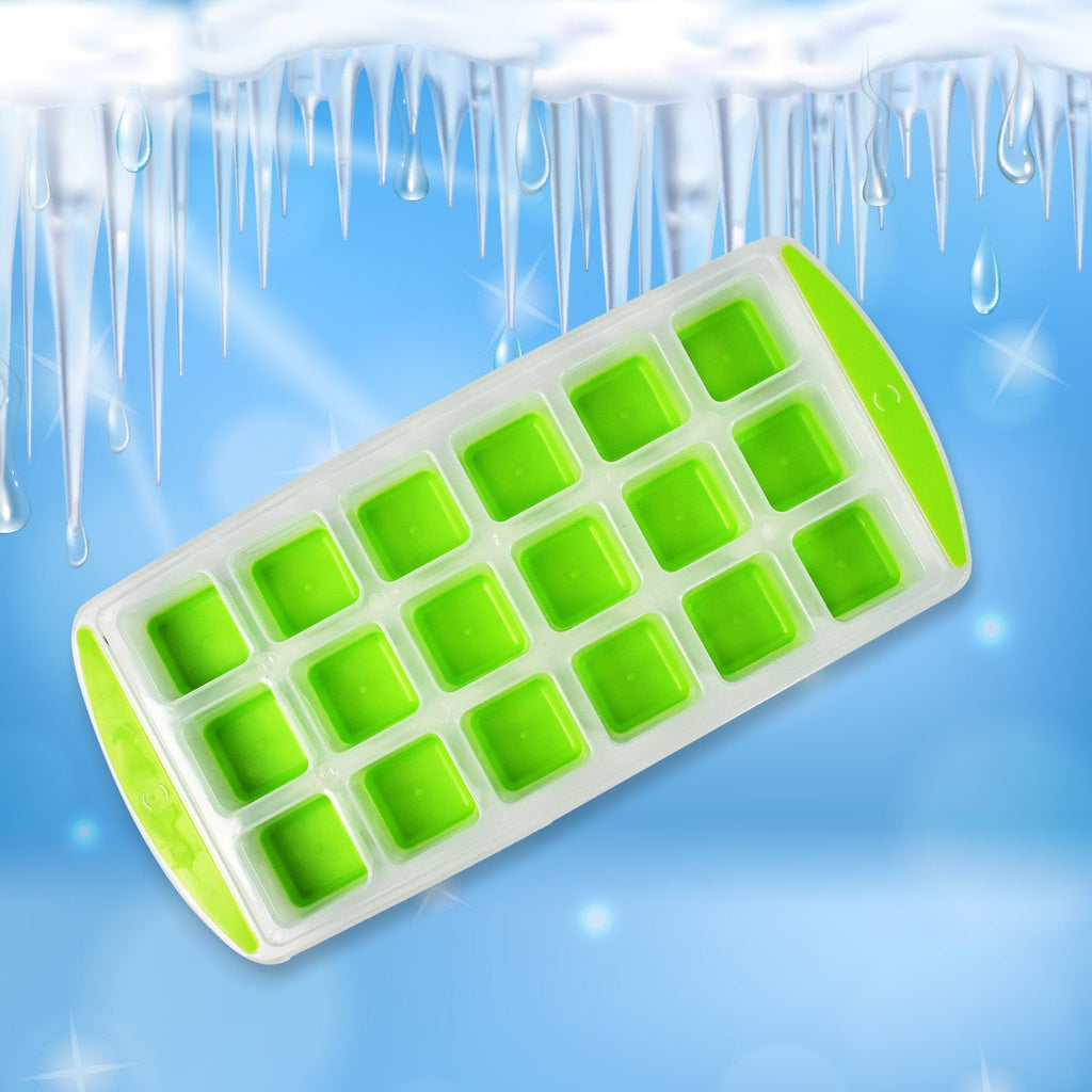 7169  18 Cavity Pop Up Ice Cube Tray Easy Release Flexible Silicone Bottom Ice Tray , Stackable Ice tray, 100% BPA Free, Food Grade for Freezer DeoDap