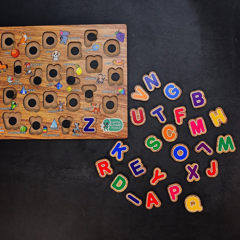 3495 Wooden Capital Alphabets Letters Learning Educational Puzzle Toy for Kids. Amd-Deodap