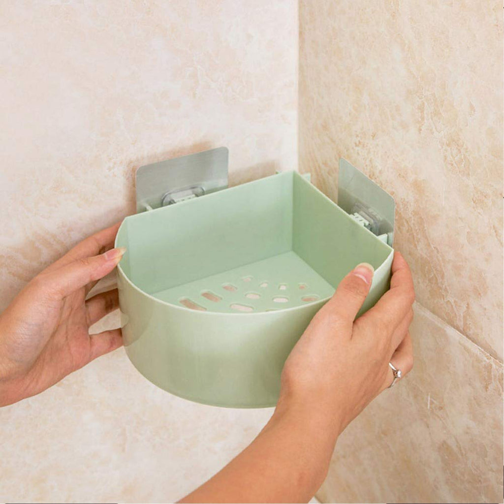 4033 Corner Shelf Bathroom Kitchen Rack Self Adhesive Shower Caddy Plastic Triangle Wall Mount Storage Basket DeoDap