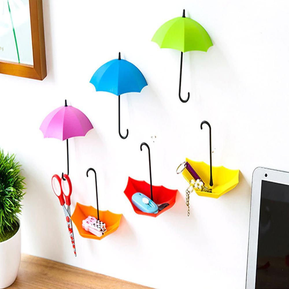 486_3pcs/set Cute Umbrella Wall Mount Key Holder Wall Hook Hanger Organizer Durable Wall hooks bathroom kitchen Umbrella Wall Hook DeoDap