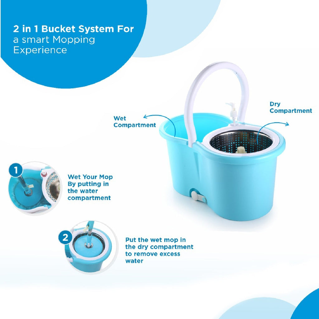 8702 Plastic Spinner Bucket Mop 360 Degree Self Spin Wringing with 2 Absorbers for Home and Office Floor Cleaning Mops Set DeoDap