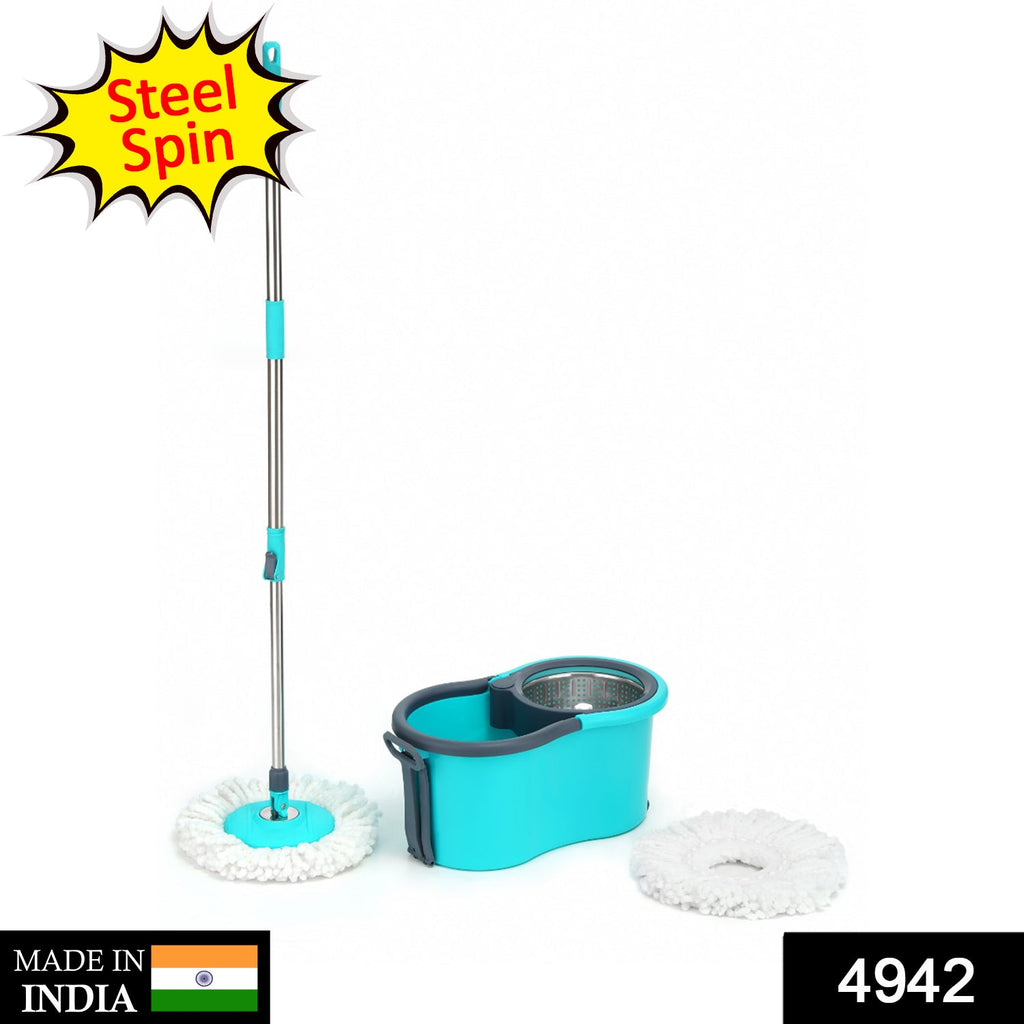 4942 Quick Spin Mop With Steel Spin, Bucket Floor Cleaning, Easy Wheels & Big Bucket, Floor Cleaning Mop with Bucket DeoDap