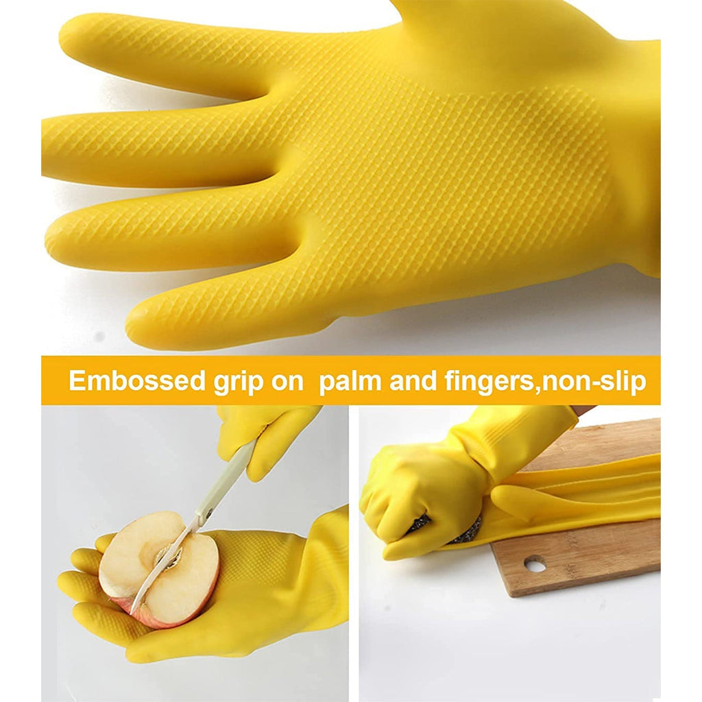 4854 2 pair med yellow gloves For Types Of Purposes Like Washing Utensils, Gardening And Cleaning Toilet Etc. DeoDap