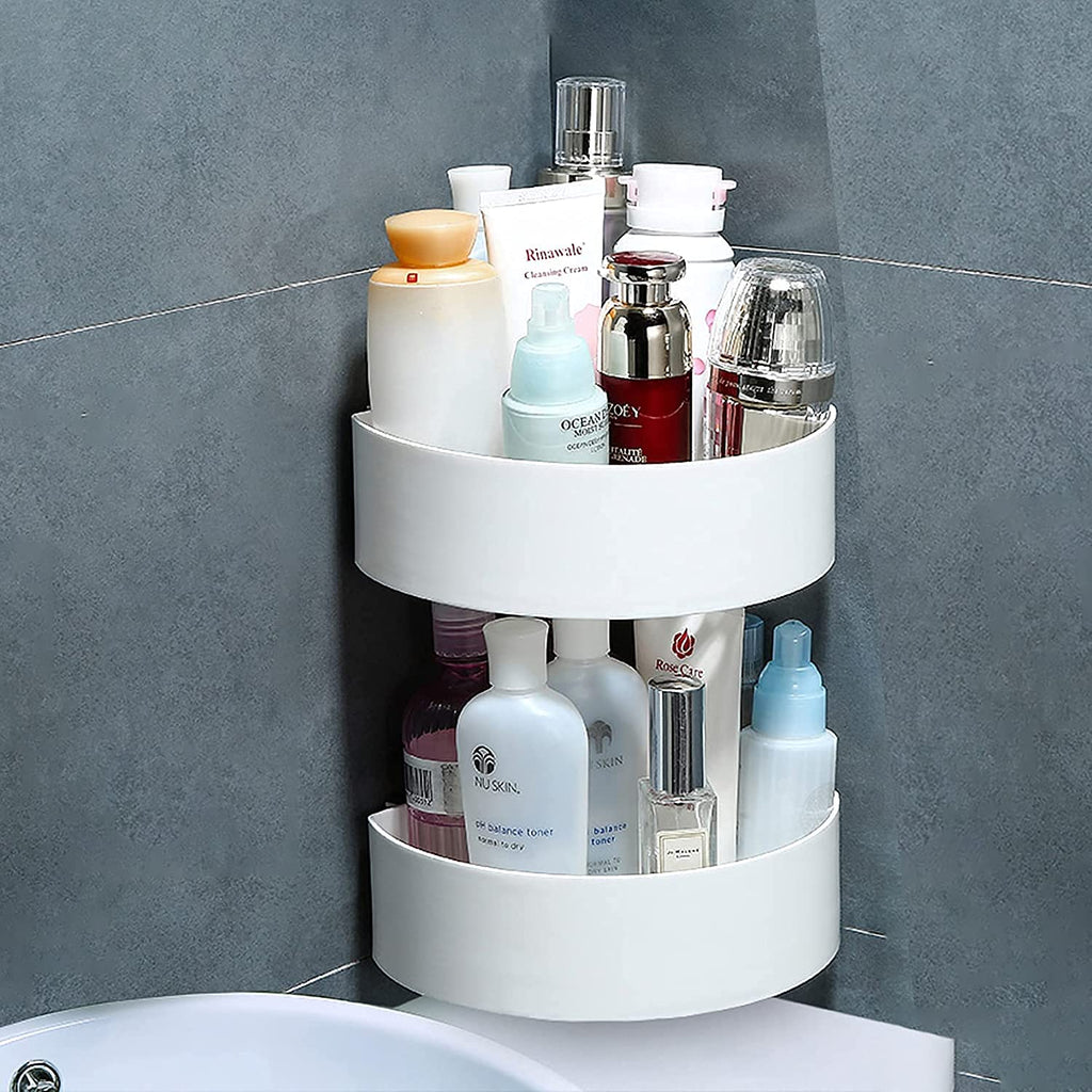 4033 Corner Shelf Bathroom Kitchen Rack Self Adhesive Shower Caddy Plastic Triangle Wall Mount Storage Basket DeoDap