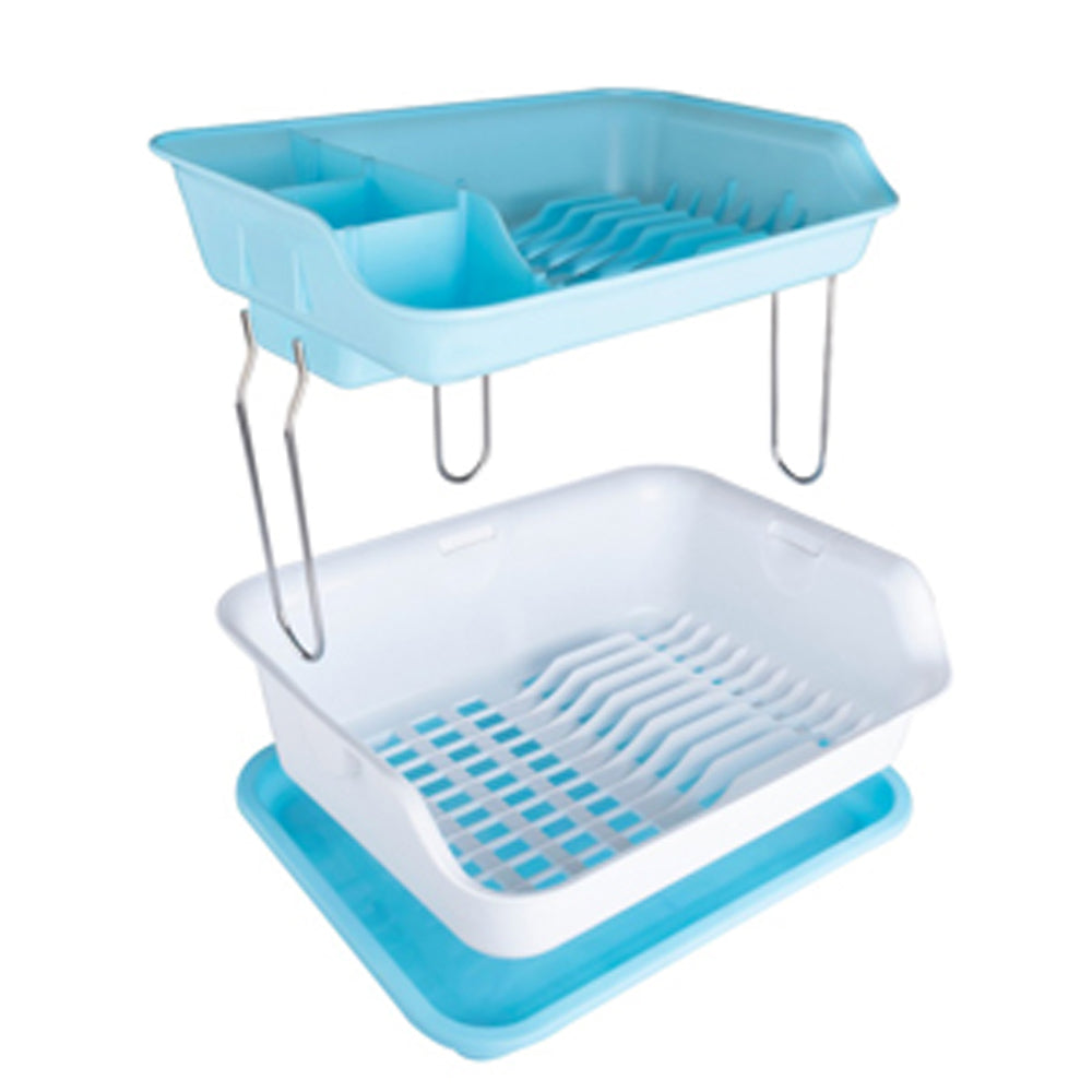 2291 Dish Drainer Rack 2 Layer Drying Rack with Water Removing Tray Sink (Multicolour) DeoDap