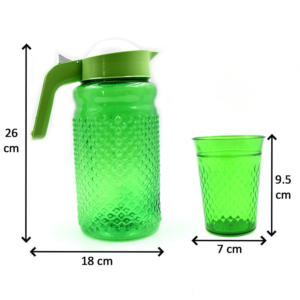 3734A Unbreakable Plastic Drinking Water/Juice Jug and 6 pieces Glass (Assorted color) DeoDap