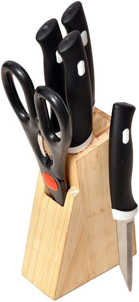 102 Kitchen Knife Set with Wooden Block and Scissors (5 pcs, Black) dhanpe-shop