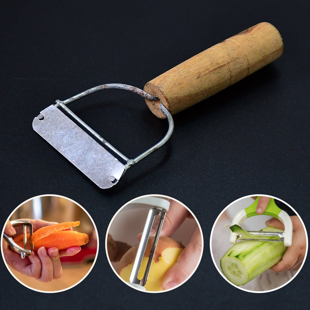 2113 Wooden Handle Metal Vegetable Cutter, Peeler, Slicer. DeoDap