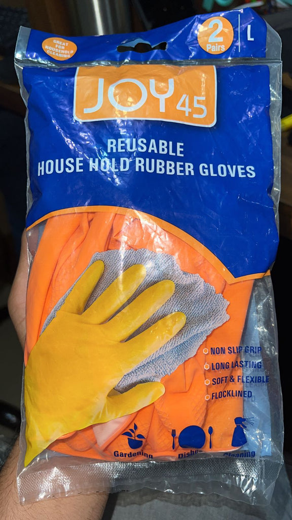 4851 2 Pair Large Orange Gloves For Types Of Purposes Like Washing Utensils, Gardening And Cleaning Toilet Etc. DeoDap