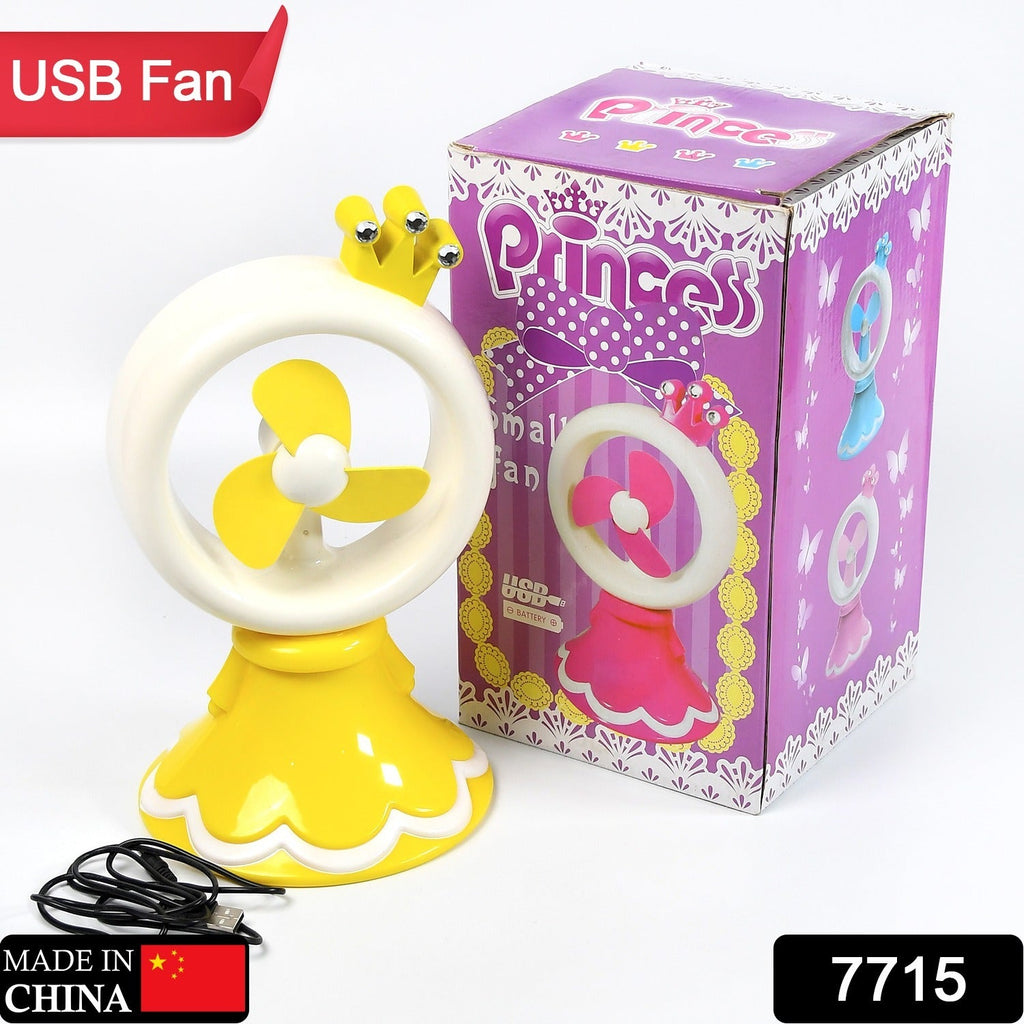 7715 PRINCESS PORTABLE FAN BRIGHT COLOR DESKTOP OFFICE USB & BATTRY OPERATE FAN DeoDap