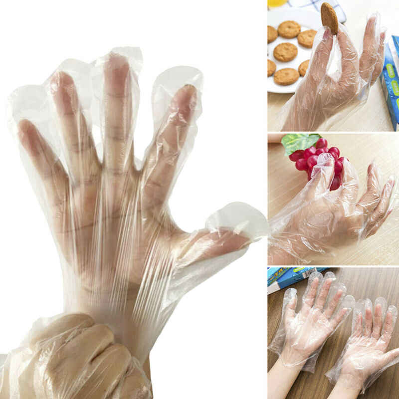 0670 Plastic Transparent Disposable Clear Gloves (White) (100Pc) DeoDap