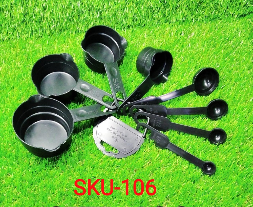 106 Plastic Measuring Cups and Spoons (8 Pcs, Black) dhanpe-shop