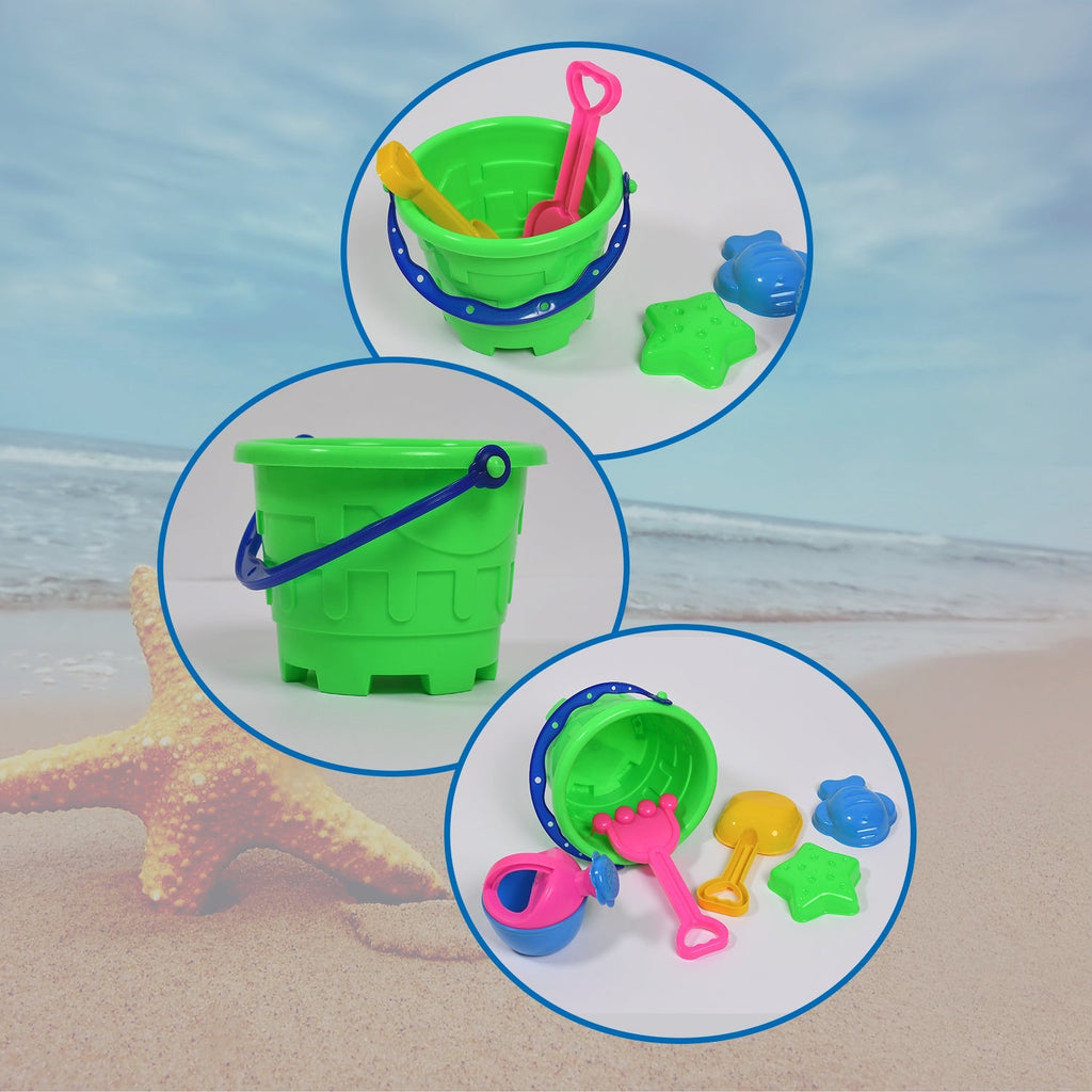 4486 Sand Game Castle Building Plastic Beach Toy Set for Kids Summer Fun Creative Activity Playset& Gardening Tool with Accessories & Bucket-Pack of 6 Pcs DeoDap